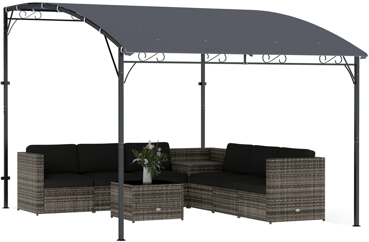 SmartLiving.Store - Pergola - Zonnescherm - Luifel - Terrasoverkapping - Hellend Dak - Wandmontage - 2.8 m x 3.8 m - Grijs