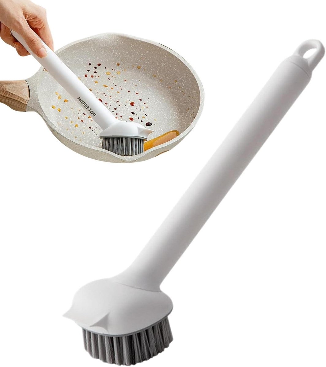 Potborstel - Afwasborstel - Keuken reinigen - 360 graden draaibaar - 30 cm lang - Wit