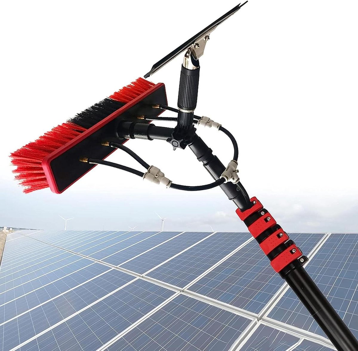 Glazenwasser Set - Dakreiniger Telescoopsteel - Ramen Zonnepanelen Poetsen - Verstelbare Buigbare Kop - 9 Meter Uitschuifbaar - Zilver