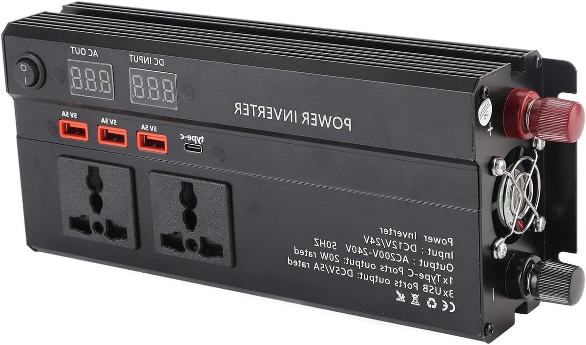 Stroomomvormer 4000W - DC naar AC - Mobiel stroomvoorziening - LCD display - 12V 24V - Metaal