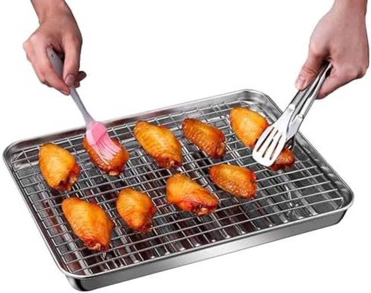 Bakvormplaat roestvrijstalen anti-aanbak bakplaten met koelrek Heavy Duty rechthoekig bakvormen voor koken en braden
