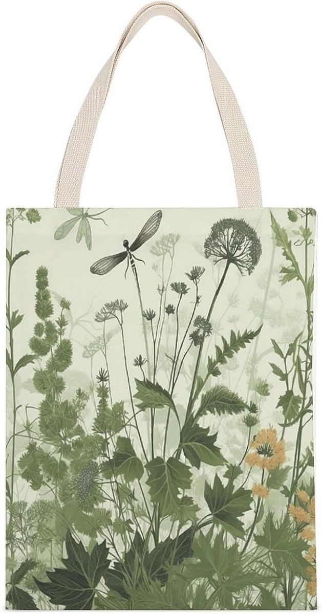 Herbruikbare Draagtassen - Canvas Tassen - Boodschappen Doen - Libellen Print - 35 x 45 cm - Wit
