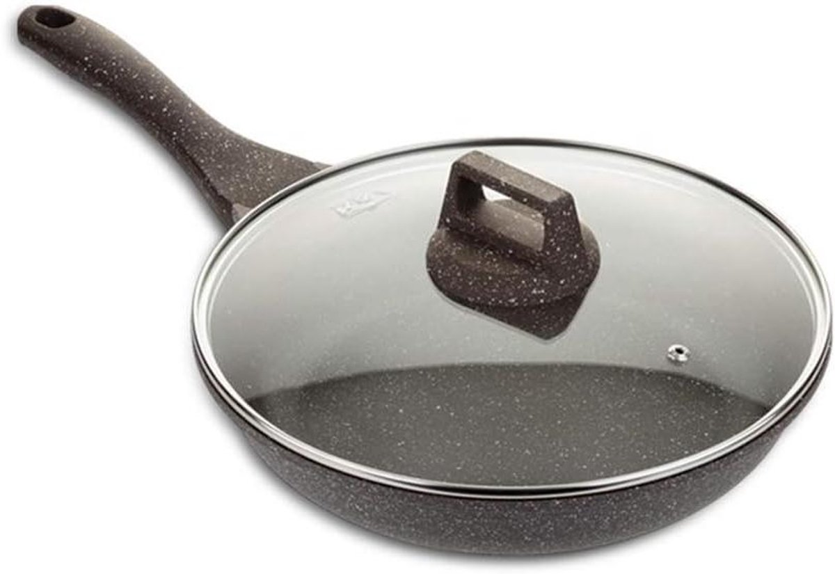 Koekenpan met deksel Steak pan Lekker koken Antiaanbak steencoating 20 cm diameter Grijs