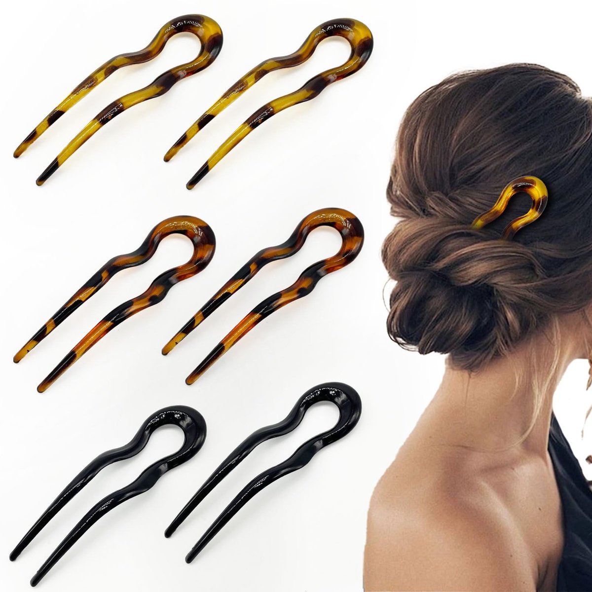 Dailygoods - Set van 6 U-vormige Haarstokjes in Vintage Stijl