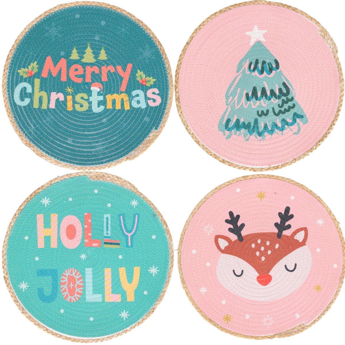 Dailygoods - Set van 4 Kerst Placemat met Opdruk voor Tafeldecoratie