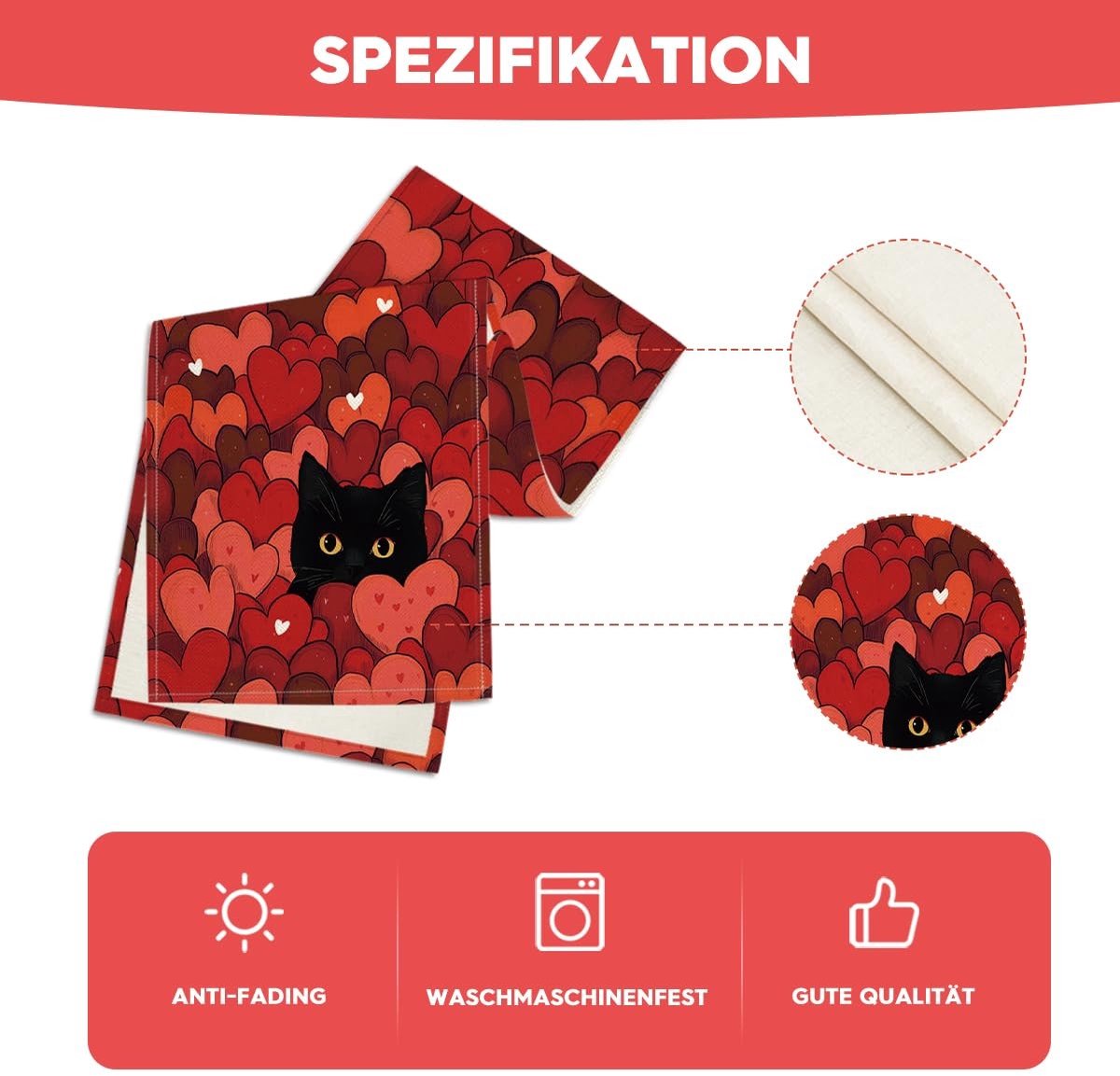 Dailygoods - Tafelloper met Hart en Kat voor Valentijnsdag en Feestdecoratie