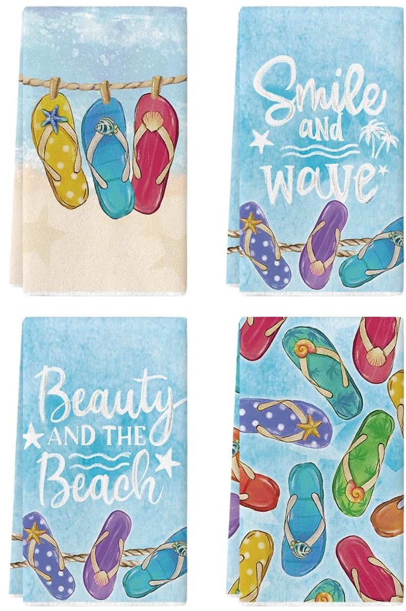 Dailygoods - Set van 4 Zomer Theedoeken met Kleurrijk Design
