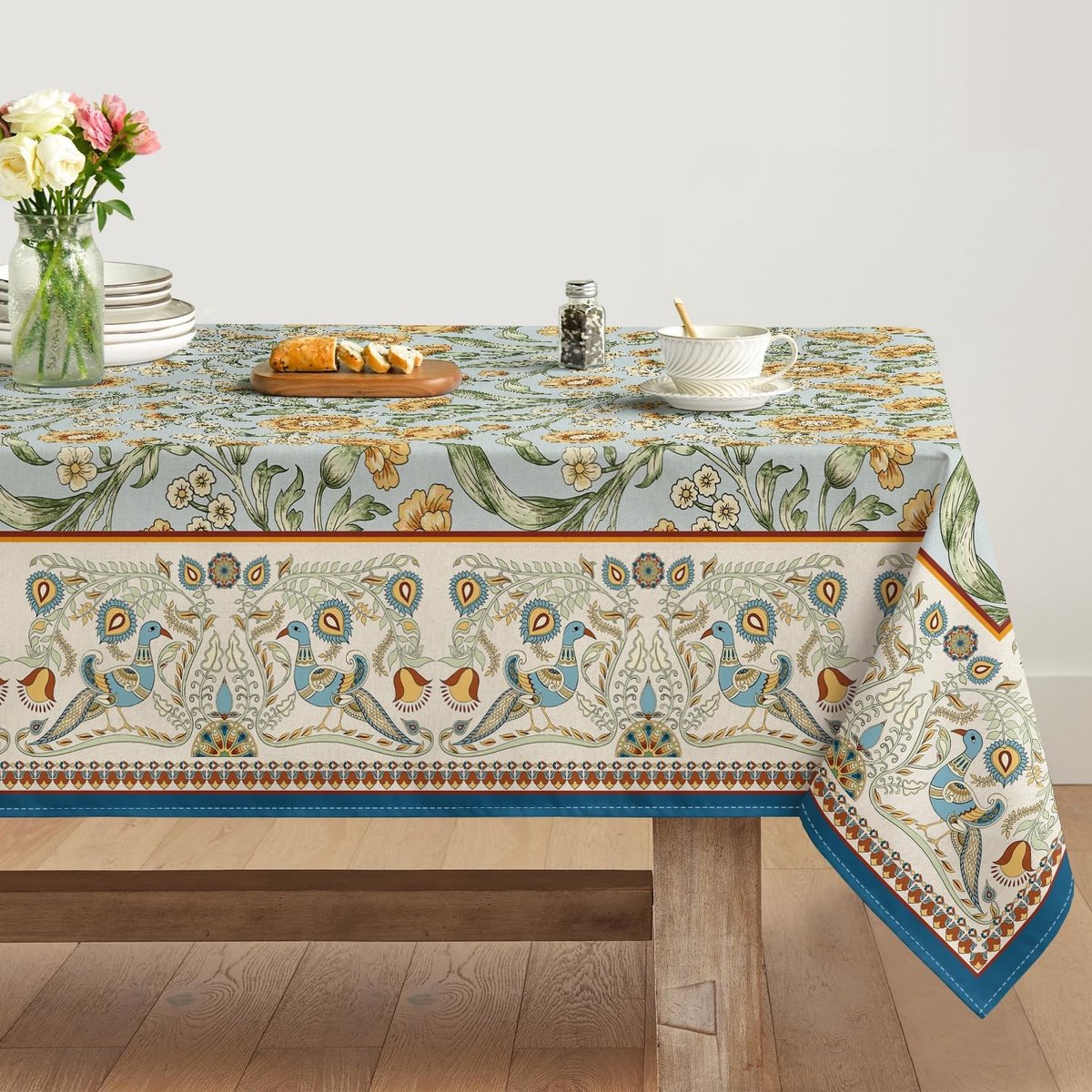 Dailygoods - Boho Vintage Tafelkleed met Pauwenbloemen 140 x 180 cm
