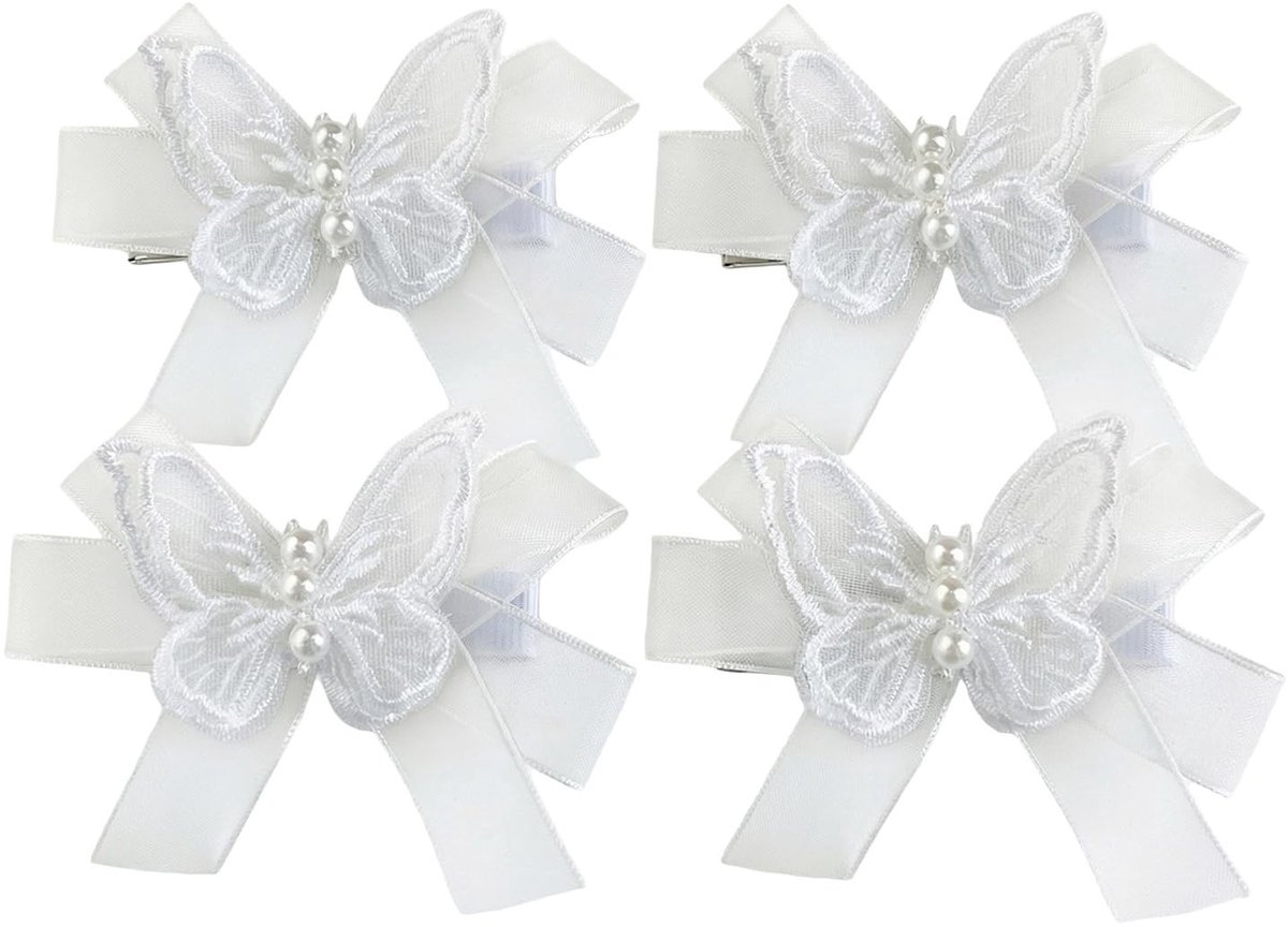 Dailygoods - Set van 4 Witte Kant Haarspelden met Parel en Vlinderontwerp