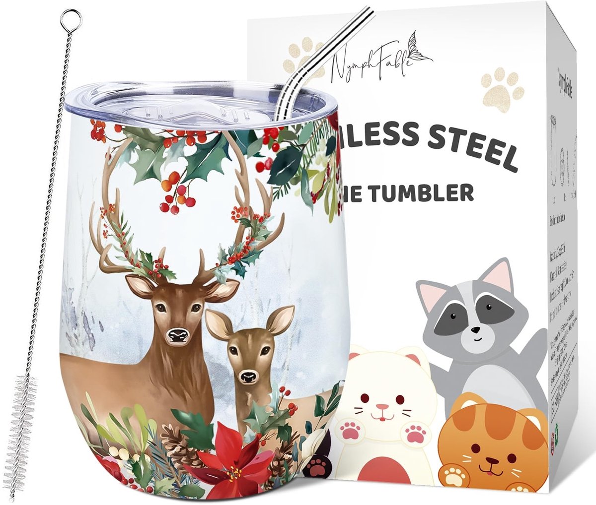 Dailygoods - Roestvrijstalen Thermosbeker met Deksel en Rietje, 12oz