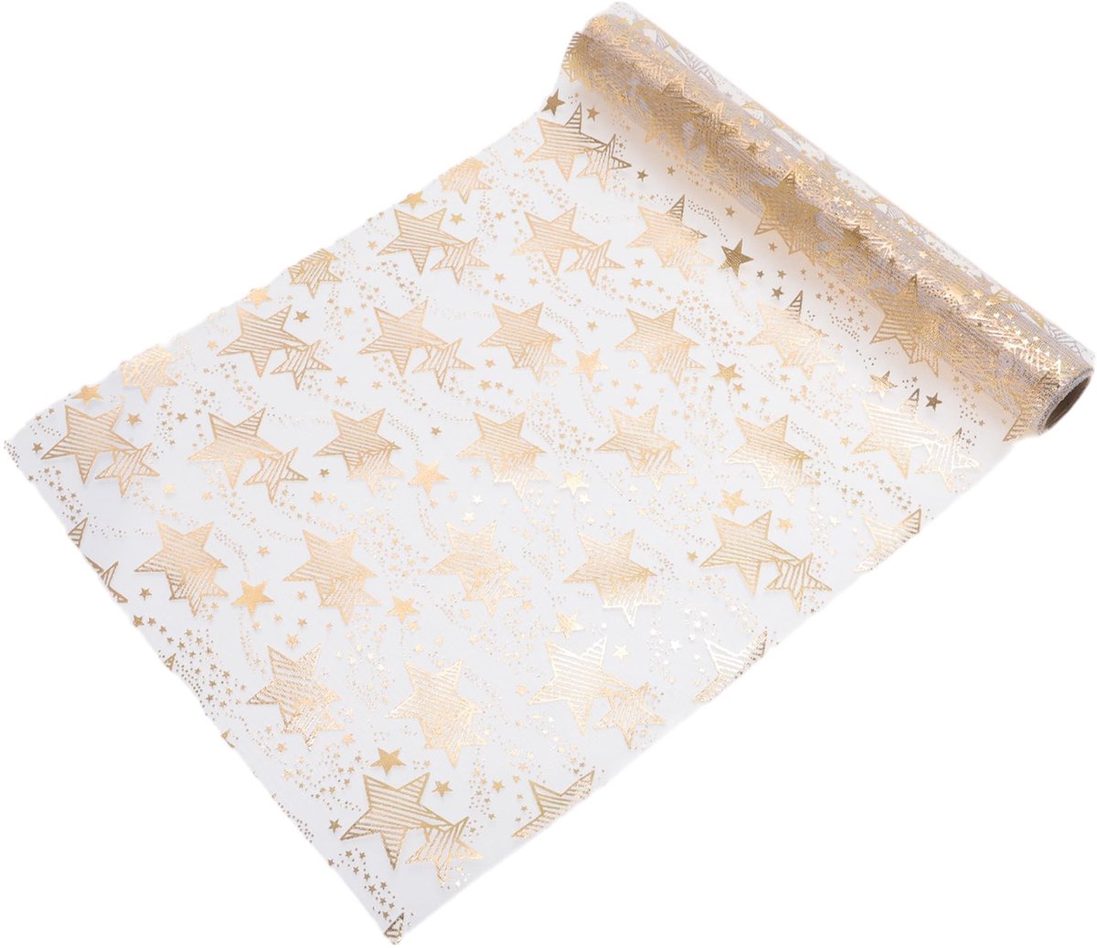 Dailygoods - Goudkleurig Tafelkleed met Sterrenpatroon 275 x 28 cm