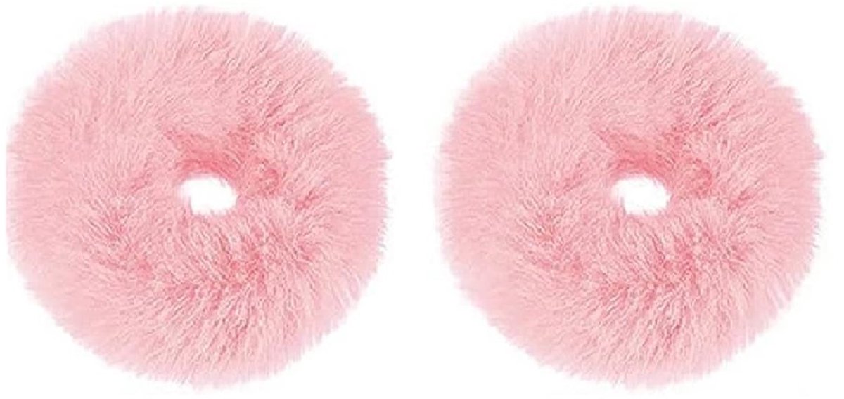 Dailygoods - Set van 2 Roze Pluizige Scrunchies voor Meisjes