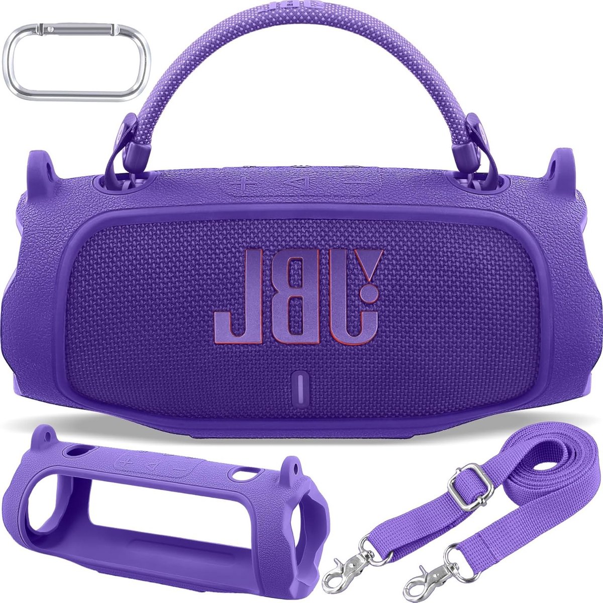 Siliconen Beschermhoes voor Draagbare Bluetooth Speaker, Geschikt voor JBL Charge 6, Met Handvat en Cover (Paars)