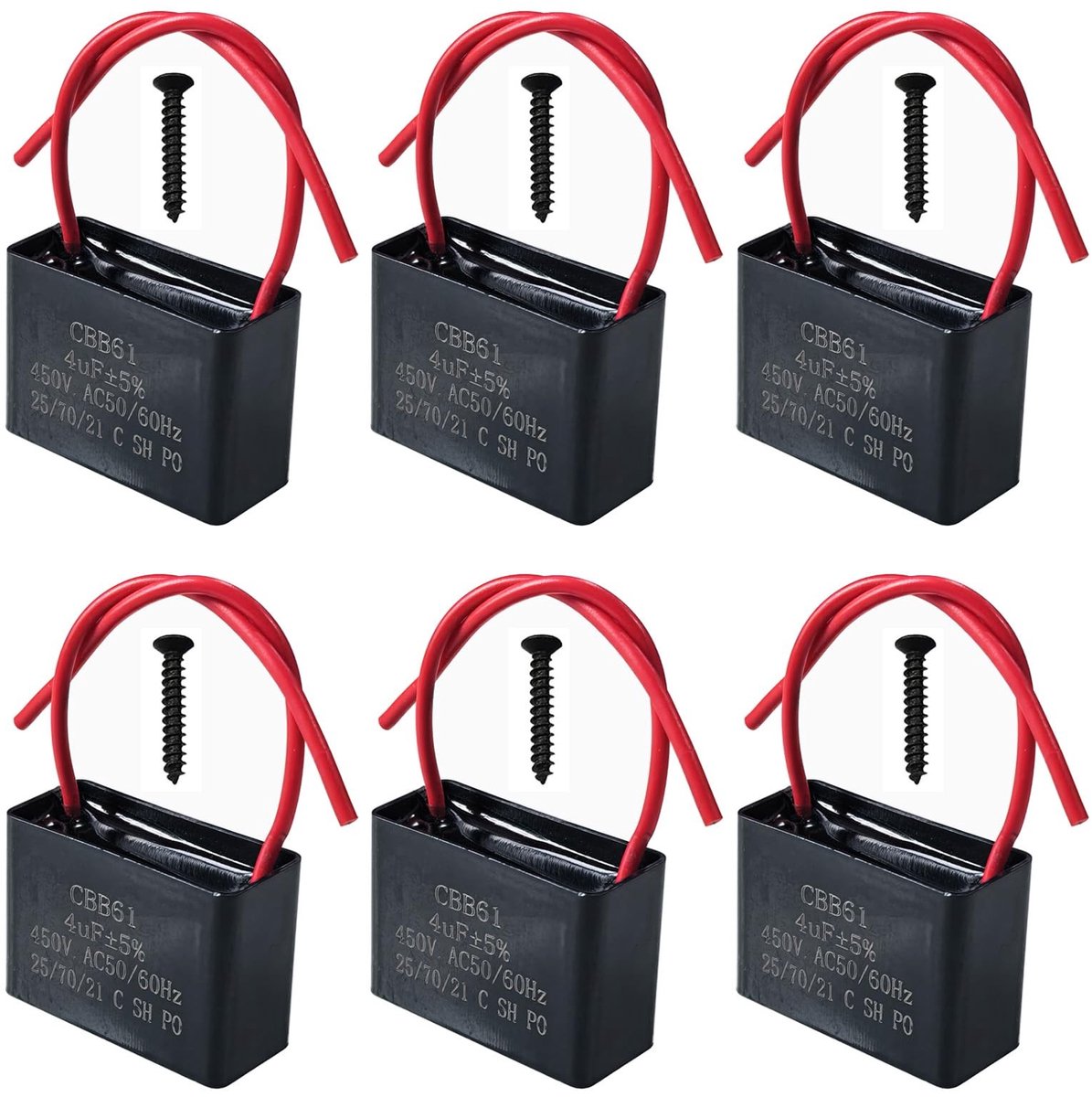 Dailygoods - Set van 6 CBB61 4uF Ventilator Motor Loopcondensatoren