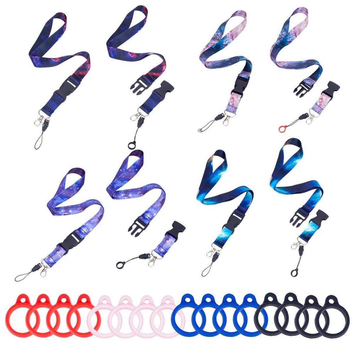 Dailygoods - Set van 16 Siliconen Lanyards met Kleurrijke Koorden