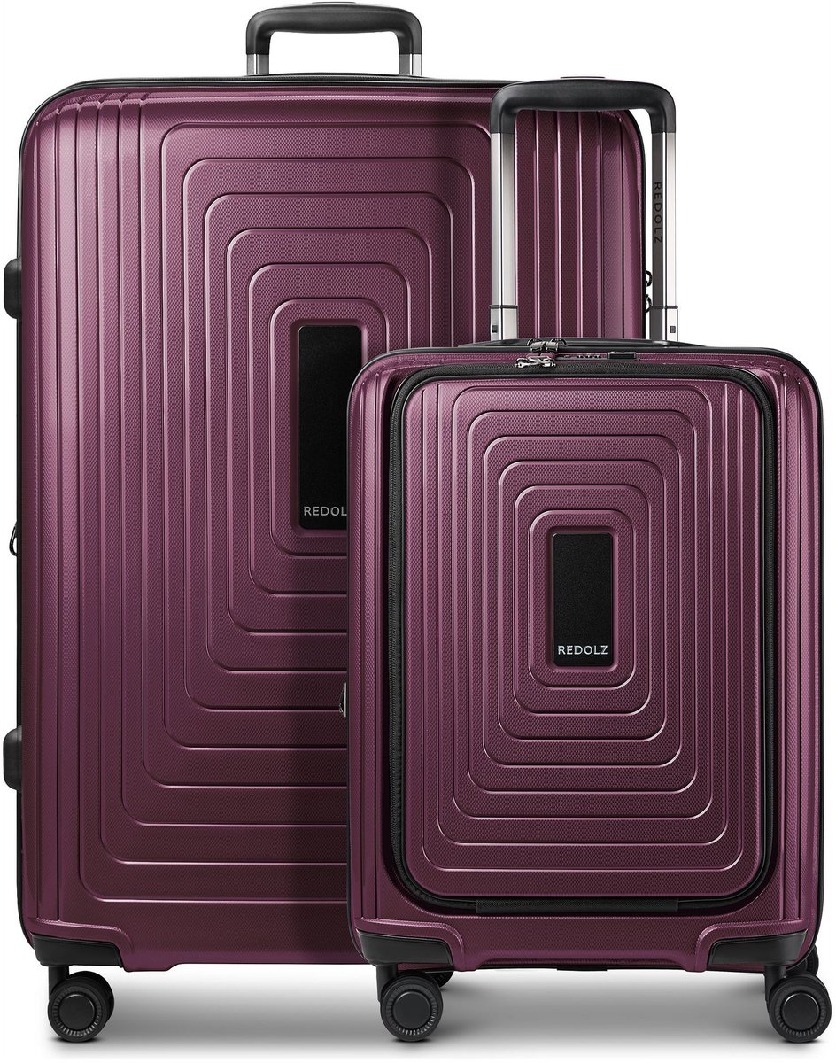 Redolz Essentials 14 4-wiel kofferset 2 stuks laptopvak met rekbare vouw - Harde bagage - TSA slot - aubergine metallic