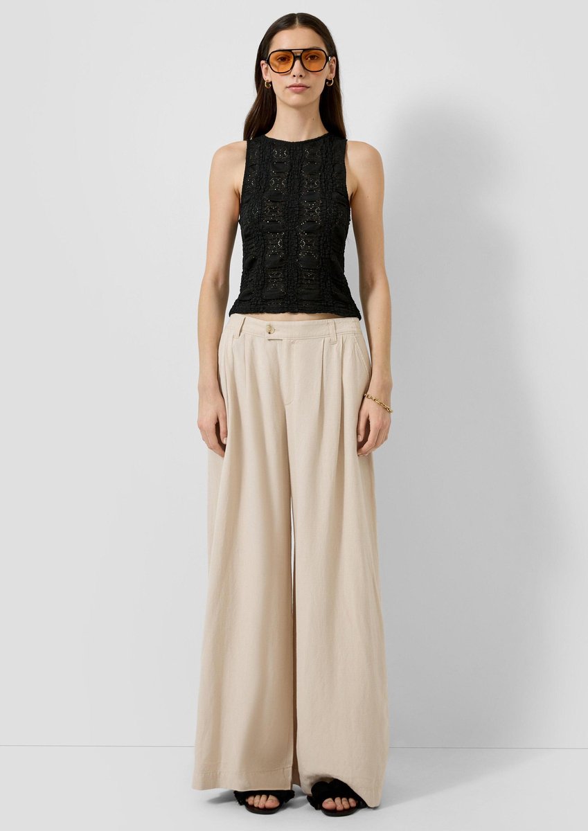 Linnenmix broek met plooien