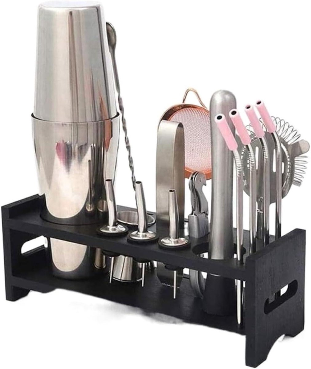 Cocktail Shaker Set - Barmanset Kit - Drankjes Maken - Compleet 15-delig - 32 cm Breed - Zilver