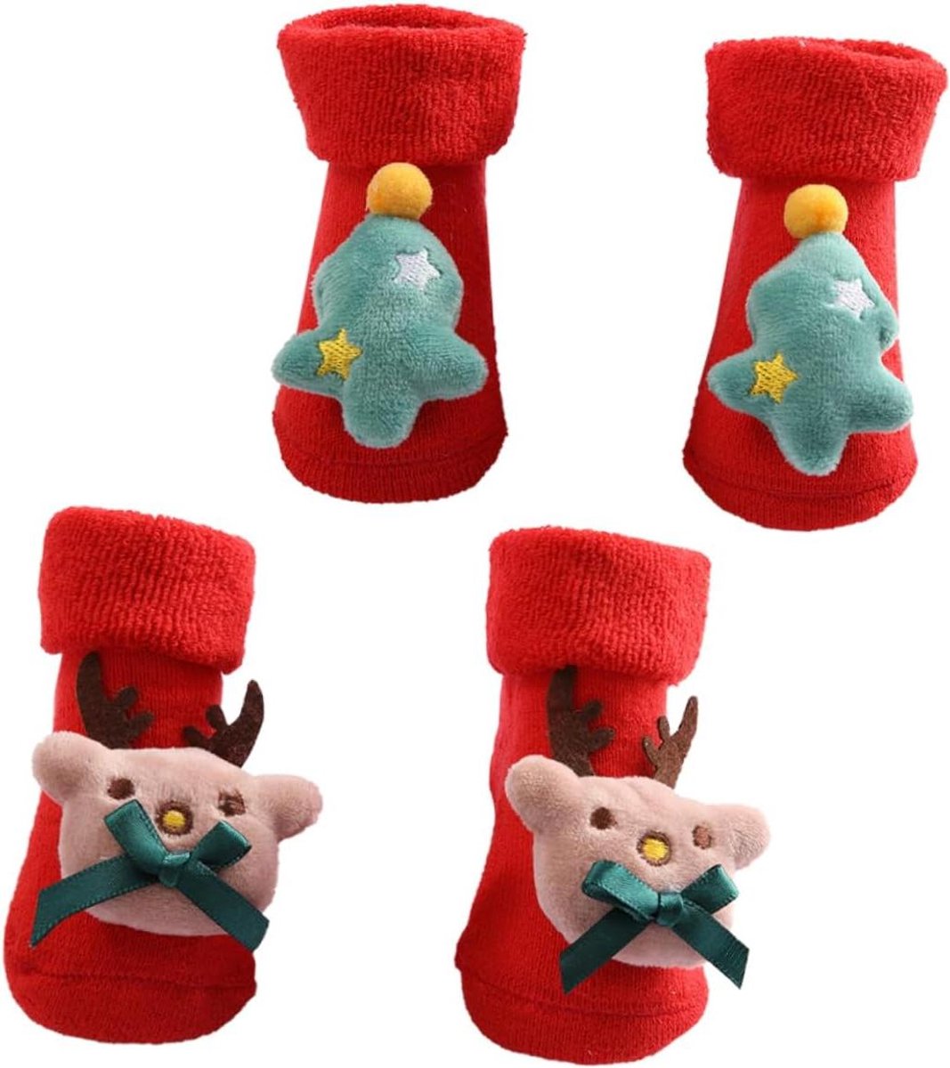 Babysokken - Warme slofjes - Winterse warmte - Zachte fleece voering - 12 cm lengte - Kerstprint