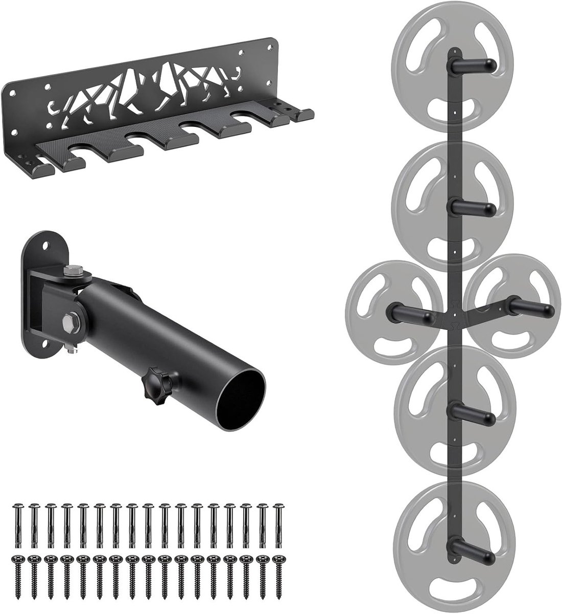 Gym Organizer Set voor Wandmontage - Gewichten en Halters Opbergrek met T-Bar Row Landmine Platform - Duurzaam Staal, Eenvoudige Installatie en Ruimtebesparend Ontwerp