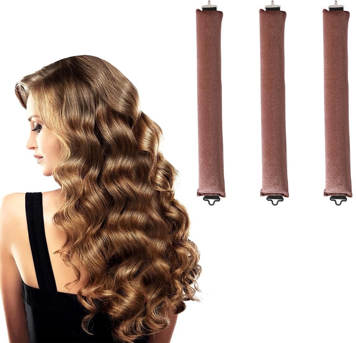 Dailygoods - Dailygoody - Hittevrije Krullers - Krulspelden voor 's Nachts - Zacht en Comfortabel - Bruin - Perfect voor Alle Haartypes - Creëer Mooie Golven