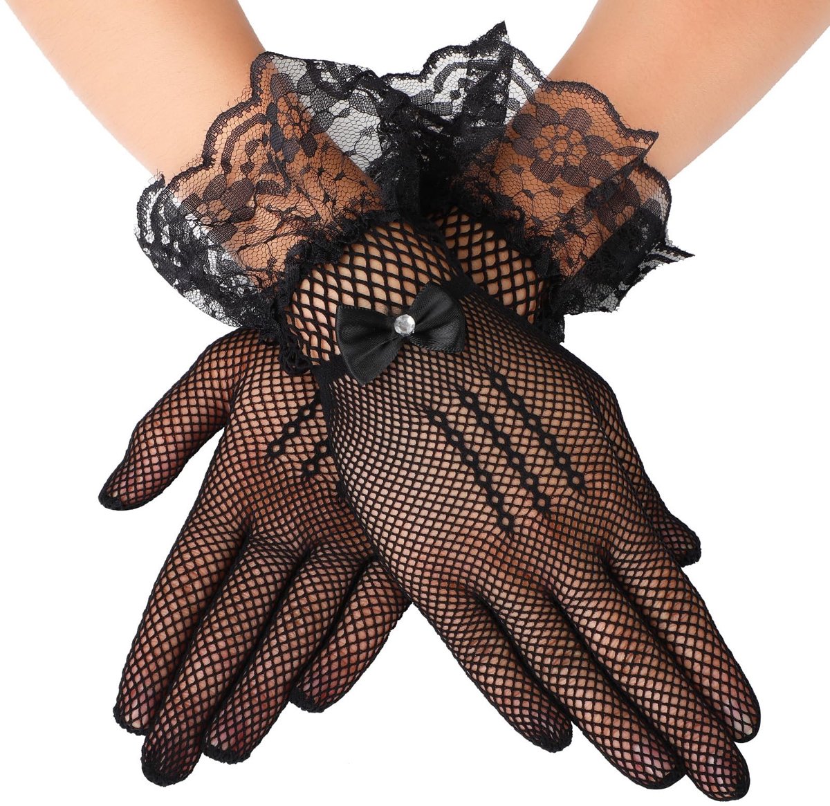 Dailygoods - Dailygoody - Dameshandschoenen - Elegante Korte Kanten Handschoenen - Wit - Kostuumaccessoires - Perfect voor Bruiloft en Feest - Bescherming tegen de...