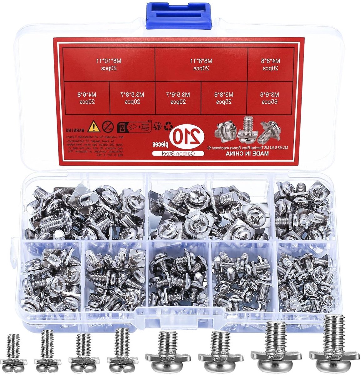 Complete Set van 210 Stuks M3, M3.5, M4, M5 Schroeven met Vierkante Ringen en Moeren voor Versterkerverbindingen en Elektronische Toepassingen