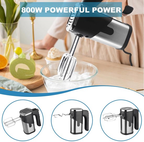 Elektrische Handmixer - Keukenmixer Roerapparaat - Snel Beslag Maken - Krachtige 800W Motor - Compact Formaat - Zwart van Merkloos — afbeelding 4