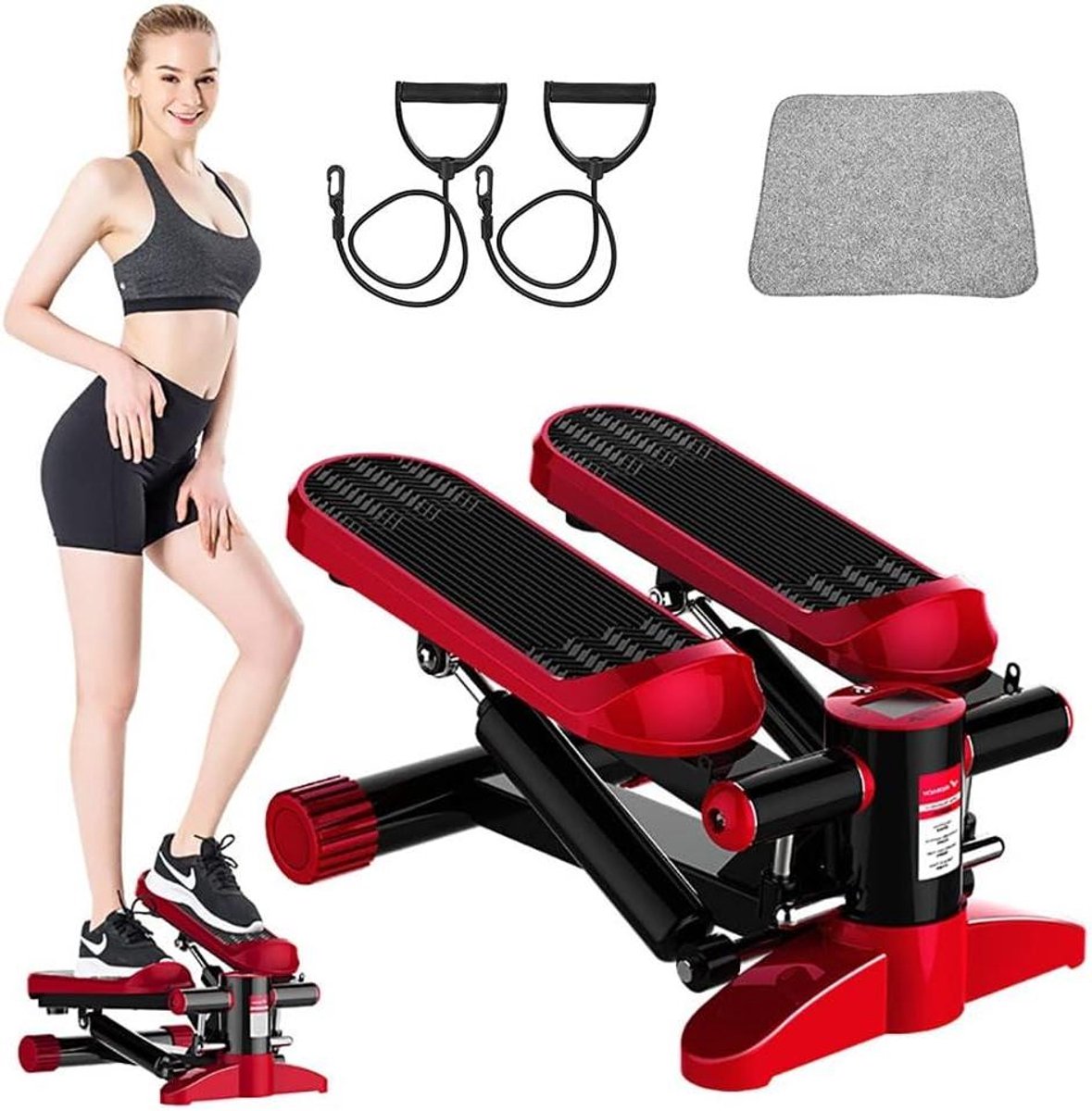 Hydraulische Stepper - Mini Hometrainer - Full Body Training - Dubbele Weerstand - 43 x 33 x 20 cm - Zwart