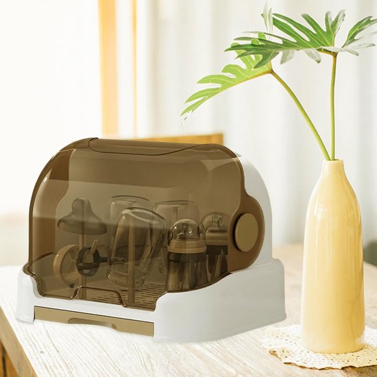 Fles Droogrek - Flessenhouder Organizer - Babyflessen Drogen - Verwijderbare Lekbak - 26.5 cm Hoog - Bruin — afbeelding 4