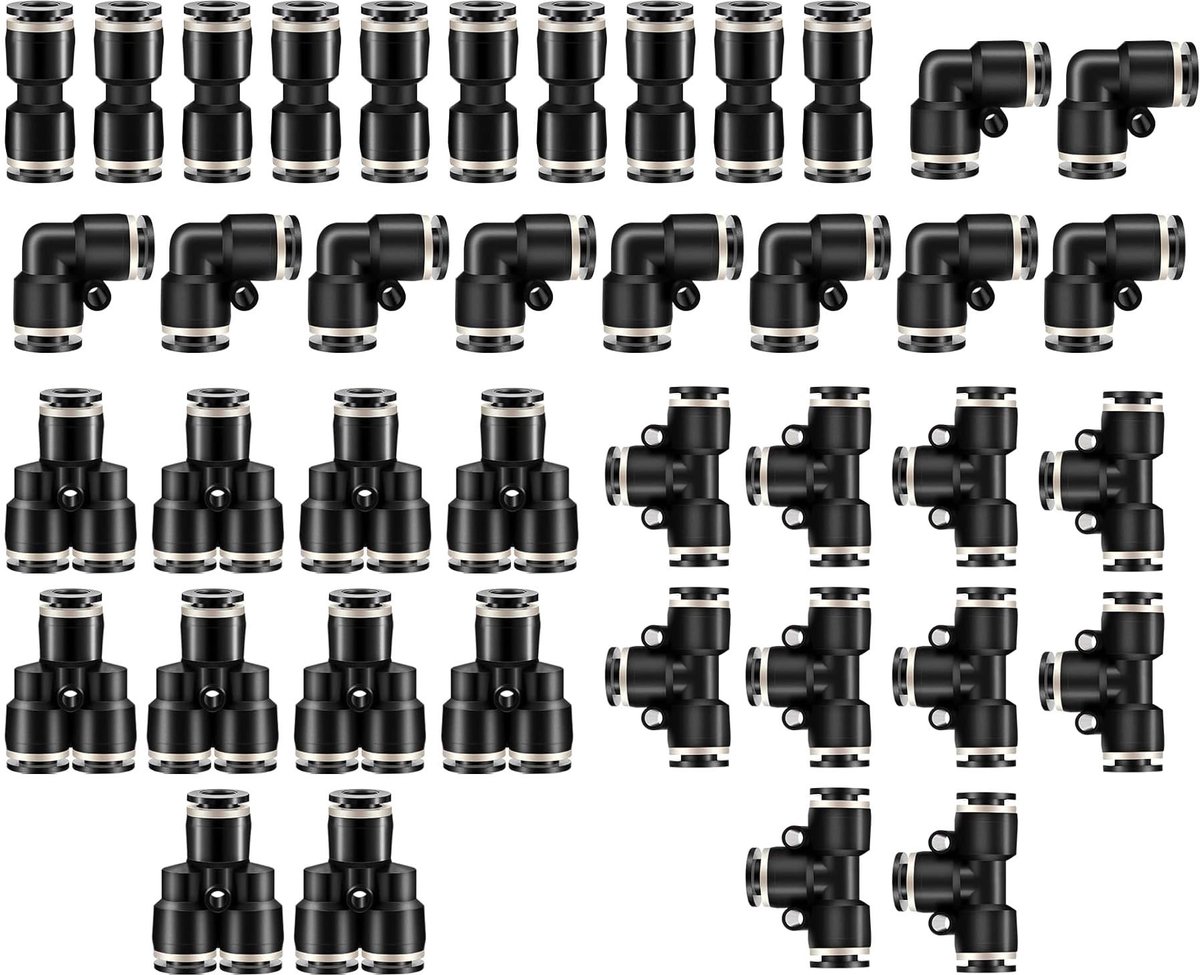 Dailygoods - Pneumatische Push to Connect Fittingen - 40 Stuks - Eenvoudige Installatie - Zwart - Goede Afdichting - Geschikt voor Luchtslangen en Pne