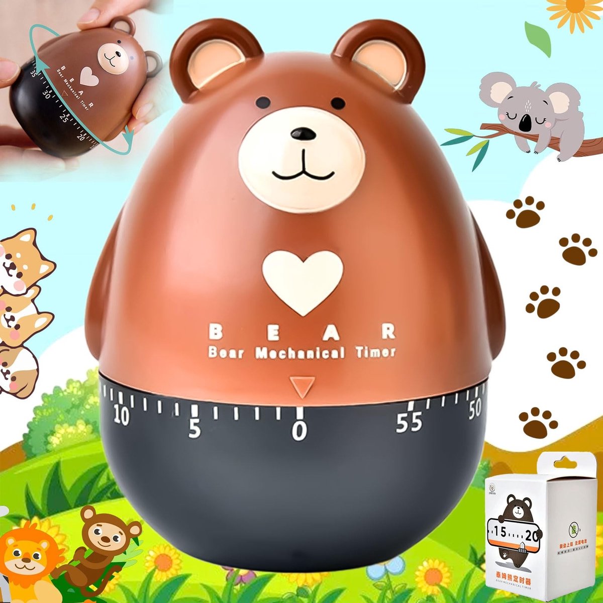Dailygoods - Innovra - Dailygoods - Dailygoody - Dierlijke Mechanische Timer - Grappige Eierwekker - Schattige Decoratie voor Thuis en Kantoor - Bruin - Handig voor Koken en Studeren - P.