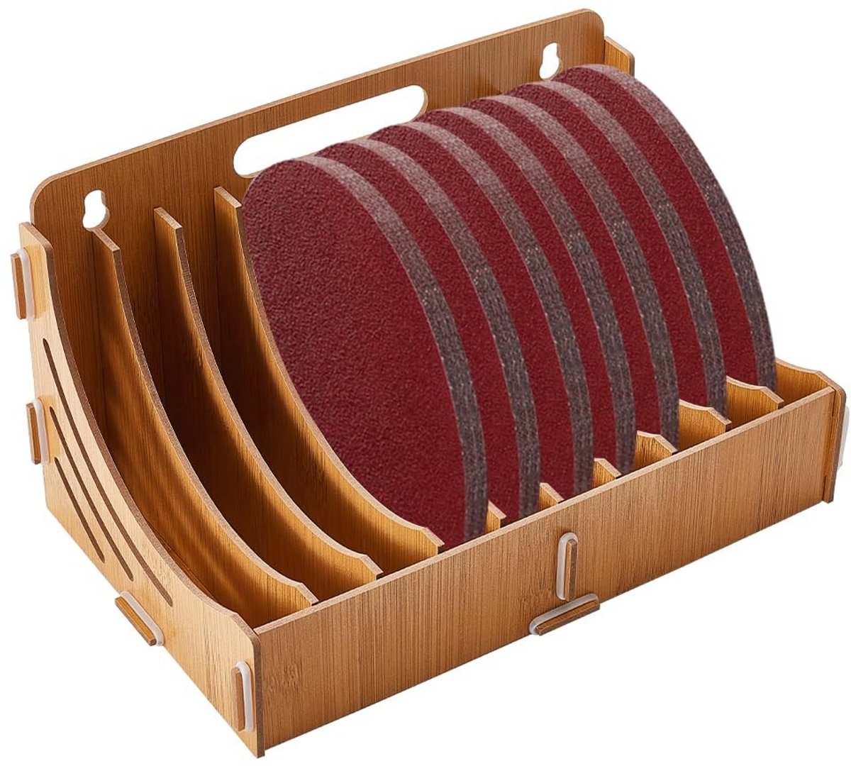 Dailygoods - Dailygoody - Slijppapierhouder - Houten Organizer - 10 Compartimenten - Roodbruin - Accessoire voor Houtbewerking - Slijpschijven - Gereedschapskist