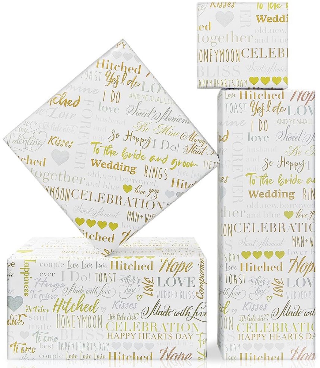 Dailygoods - Set van 4 Hartvormige Cadeaupapier Vellen voor Bruiloften