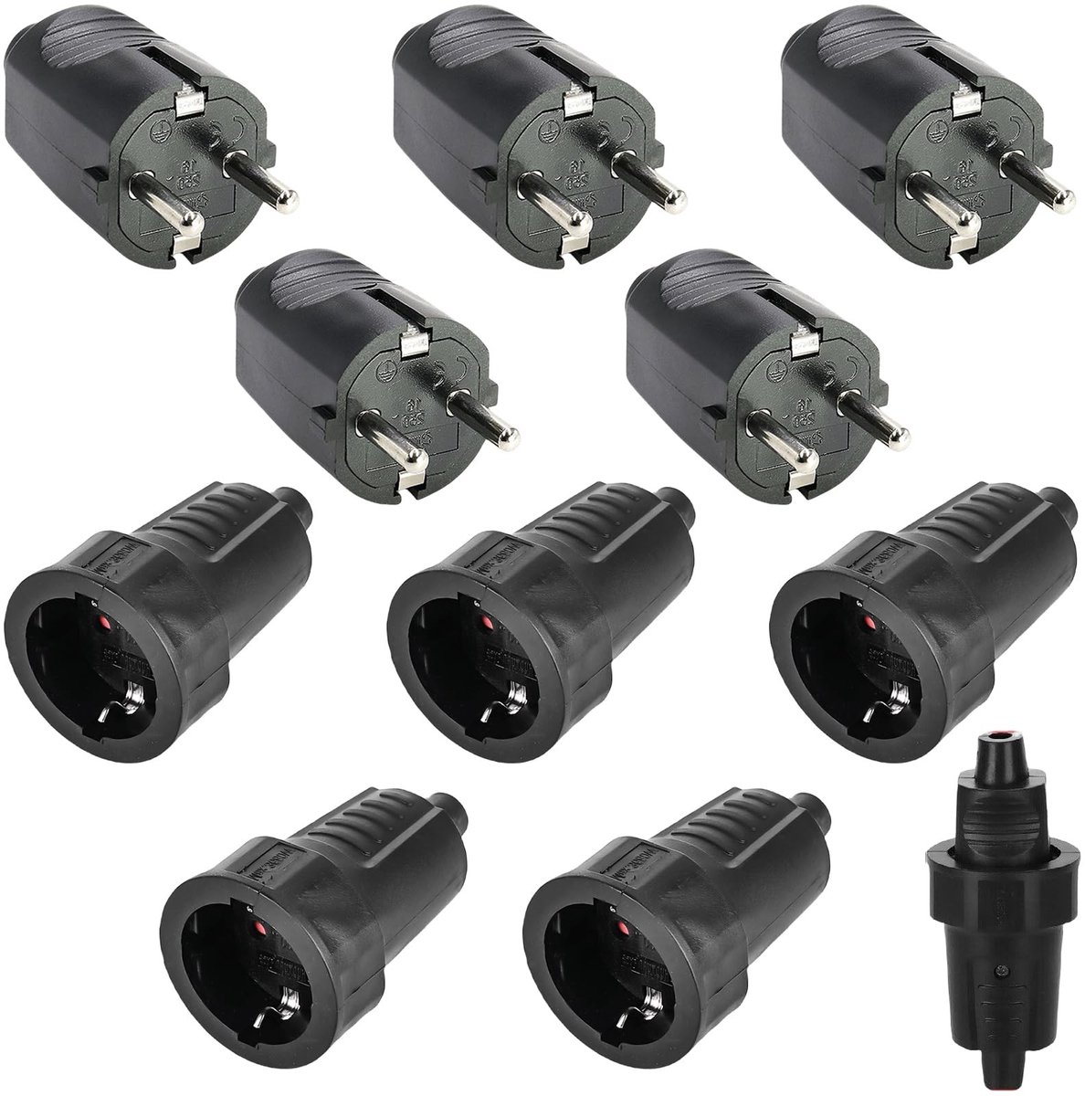 Dailygoods - 5 Paar Waterdichte Schuko Stekkerkoppelingen 250V 16A