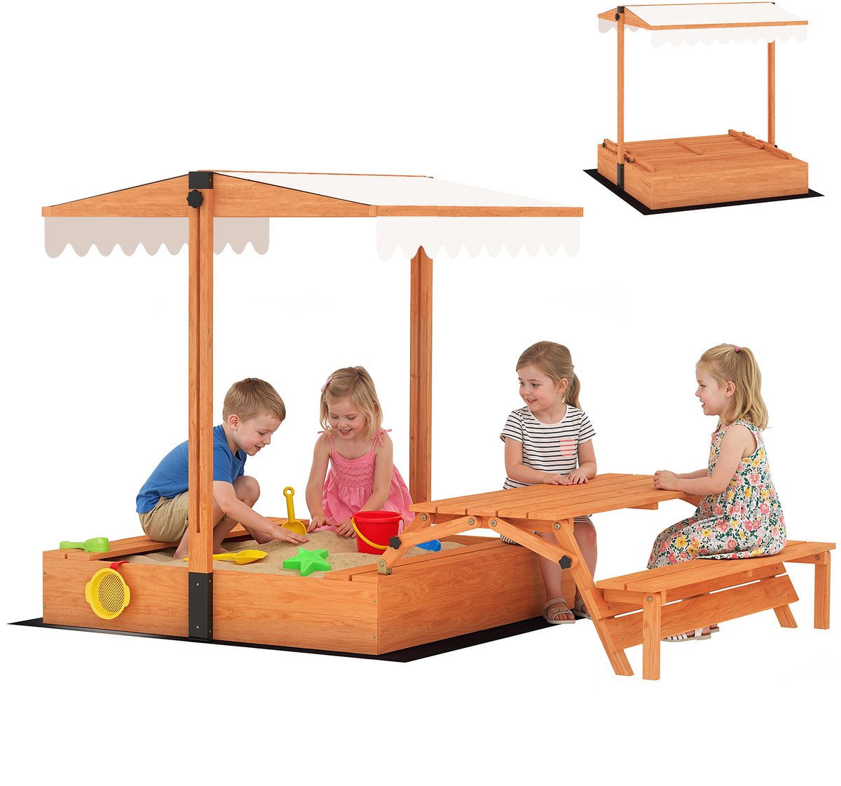 AIYAPLAY Kinderzandbox-Grenenhout, Polyester-184L x 110B x 120H cm-Bruin