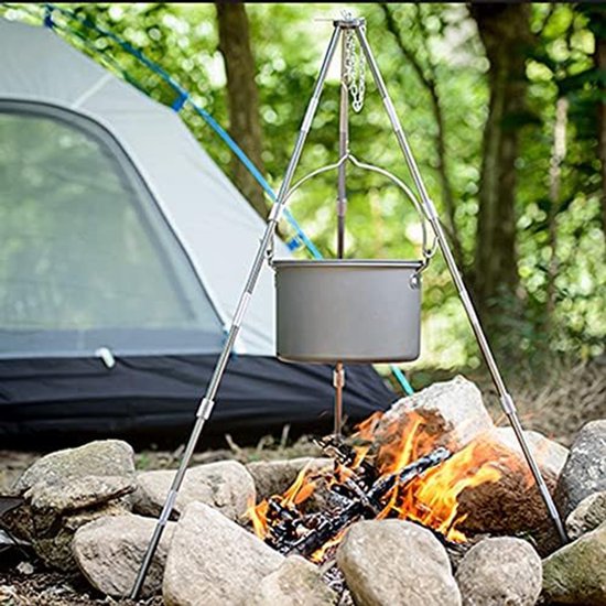 Outdoor Picknickpan - Hangpan van aluminiumlegering voor op de camping - Grote kookpan voor boven het kampvuur & stapelbare set - 4L — afbeelding 3