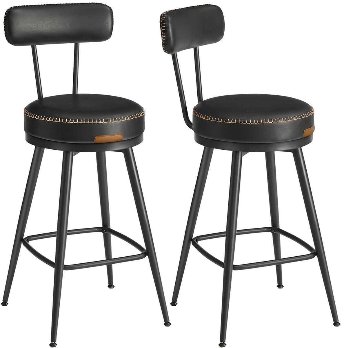 VASAGLE - Barkruk - Set van 2 - Hoge Draaibare Barkrukken met Rugleuning - Kunstleer - Voor Keuken en Bar
