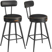 VASAGLE - Barkruk - Set van 2 - Hoge Draaibare Barkrukken met Rugleuning - Kunstleer - Voor Keuken en Bar