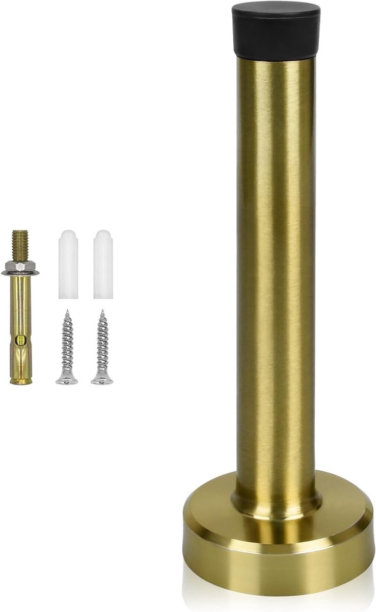 Deurstopper 4 Inch met Geluidsdempende Rubberpunt, Wandmontage, RVS en Messing Afwerking voor Binnen en Buiten, Bescherming tegen Deurschade en Geluid