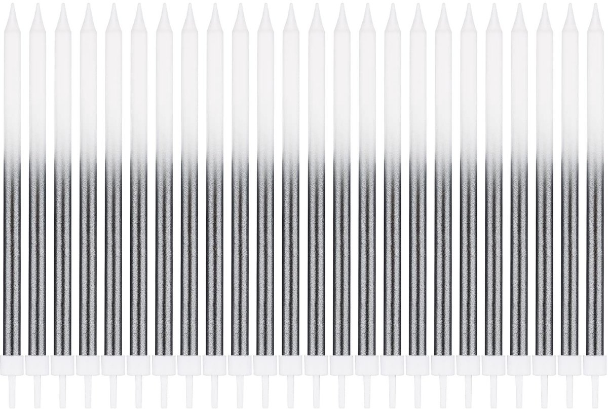 Dailygoods - 24 Stuks Verjaardagskaarsen in Zwart en Wit Metallic