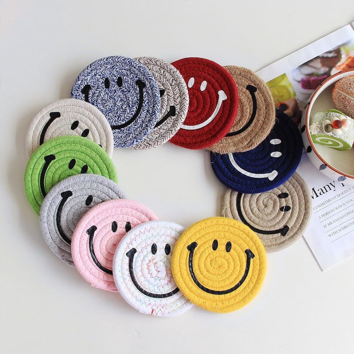Dailygoods - Set van 2 Handgemaakte Katoenen Onderzetters Geel