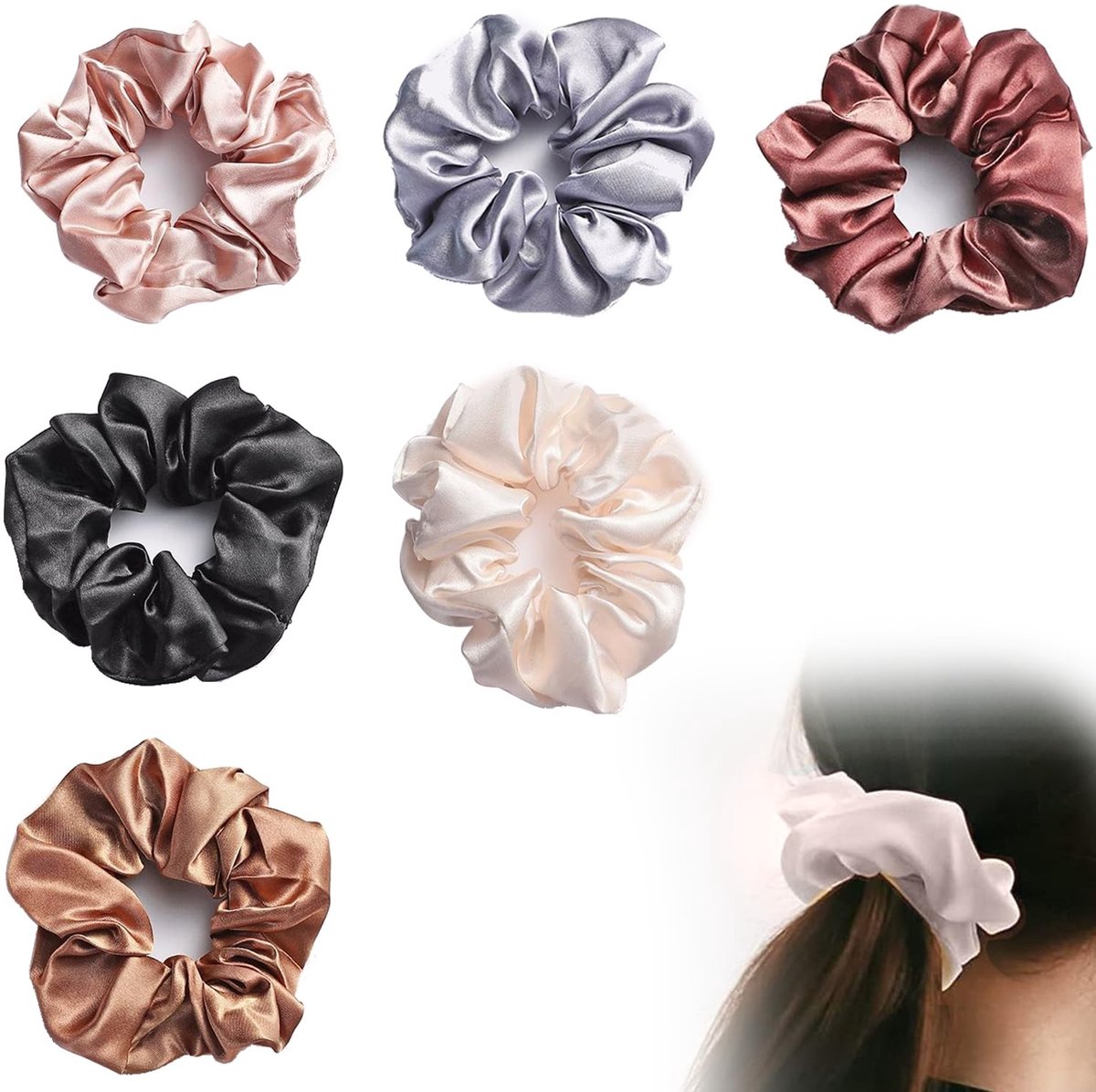 Dailygoods - Cosensi - Dailygoods - Set van 6 Elastische Haarscrunchies in Diverse Kleuren