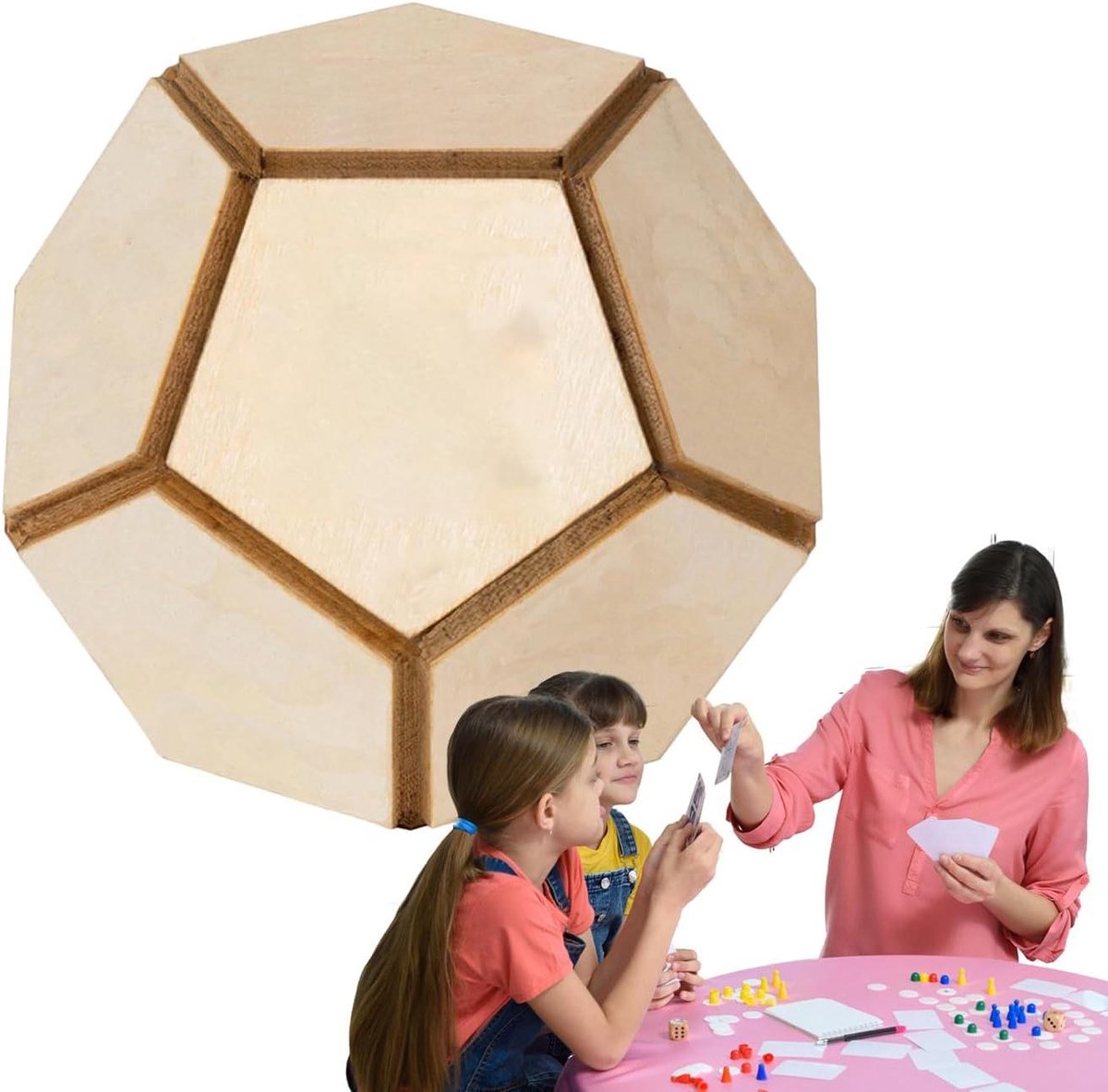 Dobbelstenen hout - Veelzijdige dobbelstenen - Spelavonden opfleuren - 12-zijdige geometrie - 8x7 cm - Niet gespecificeerd