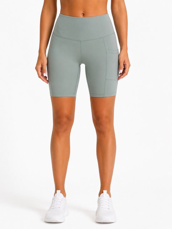 SparkNine Softflow korte sportbroek - dames short - met zakken - XS - lichtgrijs - half lang - super zacht materiaal — afbeelding 4