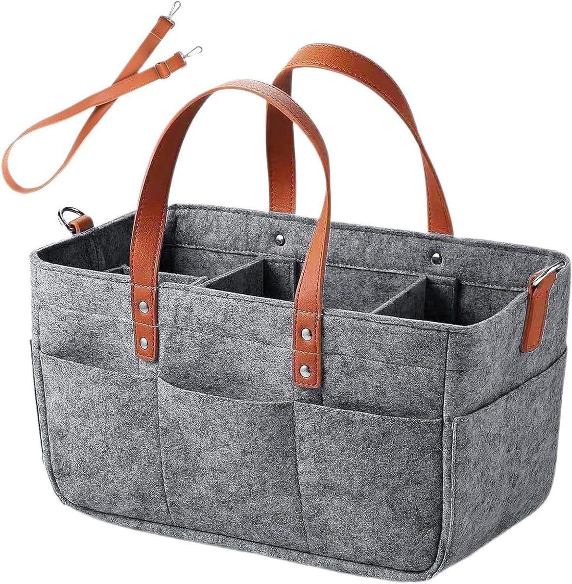 Vilten mand - Opbergtas - Boodschappen doen - Versterkt ontwerp - 38 x 23 x 18 cm - Grijs