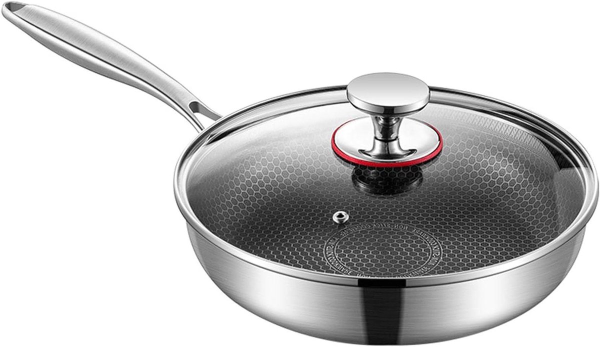 Antiaanbak Koekenpan - RVS Keukengerei - Maaltijdbereiding - Krasbestendig Met Deksel - 28 cm - Zilver