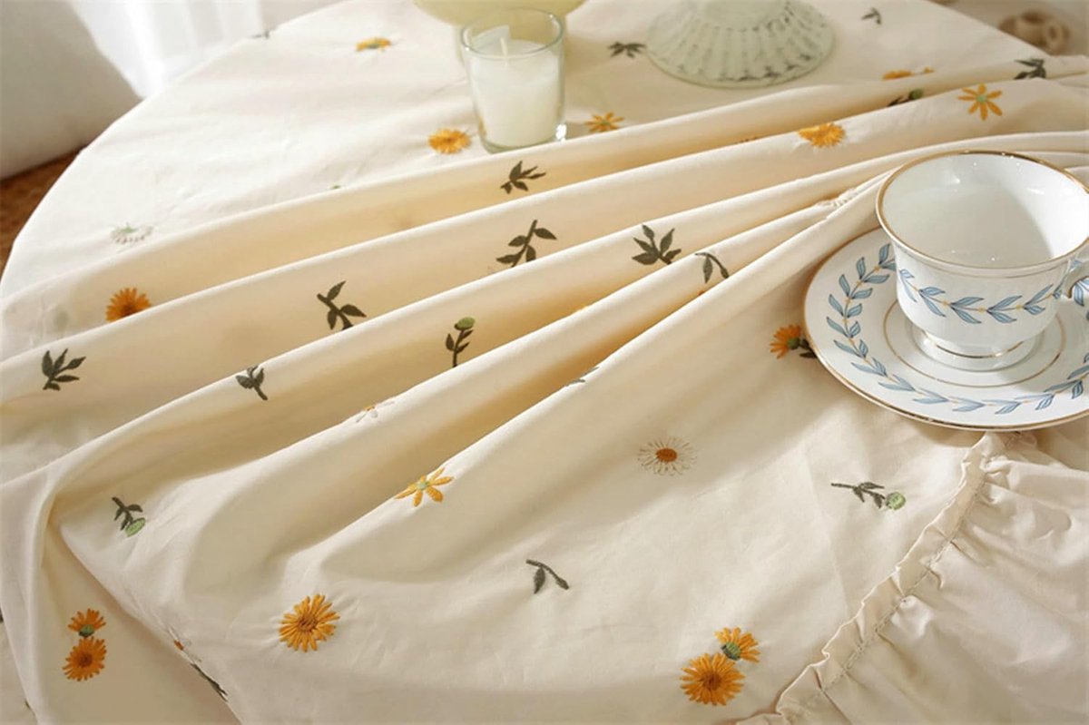 Rond Tafelkleed - Keukentafelkleed - Eettafel Decoratie - Borduurdetaillering - 90 cm - Abrikoos