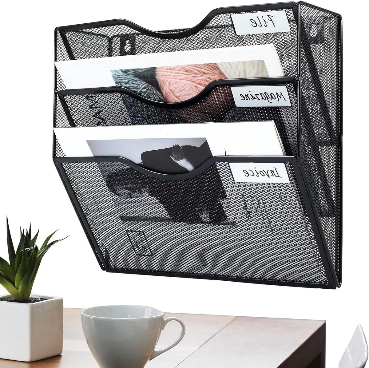 Wand organizer - Archiefkast - Documenten sorteren - Robuust metaalontwerp - 33x11x39 cm - Zwart