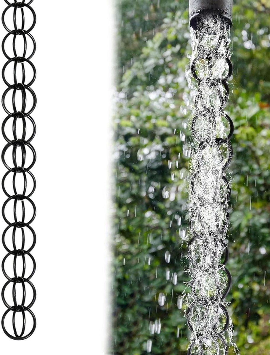 Decoratieve Regenketting - Dakgoot Afvoer - Terras Drainage - Efficiënte Dubbele Ring - 1 Meter - Zwart
